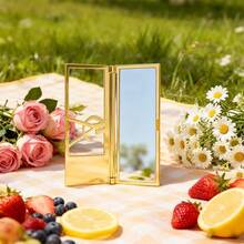 Yves Saint Laurent Specchio da trucco portatile dorato di alta qualità, specchio pieghevole per il trucco, ritocco del trucco, comodo da trasportare, un regalo per amici o familiari, e un regalo per le festività