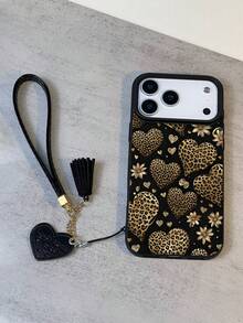 1pc New Fashionable Personalized Heart-Shaped Leopard Print Waterproof Anti-Fall Anti-Slip High-Quality Soft Textured Leather Phone Case + Stylish Heart-Shaped Faux Leather Lanyard Strap, Compatible With Apple, Phones, Great Gift For Friends, Family, Couples, Birthday, Holidays - Multicolor - View 5