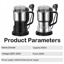 Electric Coffee Grinder, Suitable For Coffee Beans, Spices And Grains, One-Touch Portable Stainless Steel High-Power Grinder, Stainless Steel Small Household Grain Grinder, Kitchen Cooking Wall-Mounted Grinder - EU E Type Plug(220-240V) - View 12