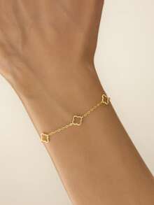 1pc S925 Sterling Silver Gold Classic Five Beaded Hollow Four-Leaf Clover Bracelet, Small, Exquisite, Simple And Hypoallergenic, Classic Sterling Silver Four-Leaf Clover Flower Chain Bracelet Jewelry, High-End Suitable For Women's Daily Wear