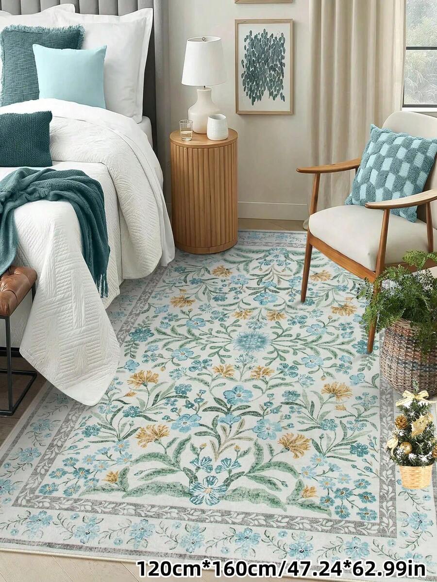 1 tấm thảm phong cách Bohemian hiện đại họa tiết vườn Paris, thích hợp cho phòng khách, chống trượt, màu đỏ gỉ sét, in họa tiết trang trại cổ điển, phù hợp cho phòng ngủ, phòng ăn, ký túc xá, văn phòng, trang trí nhà cửa. - Xanh đậm - Xem 1