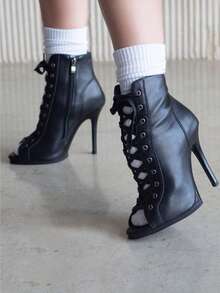 Platform Dance Heels 11cm Super Stable High Heels Indoor Outdoor Rubber Sole Leather Professional Dance Booties For Heels Class - Black 11cm - View 2