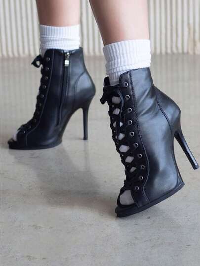 Platform Dance Heels 11cm Super Stable High Heels Indoor Outdoor Rubber Sole Leather Professional Dance Booties For Heels Class