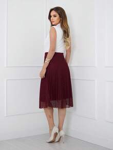 Midi Pleated Skirt In Tulle Fabric, Poa, Evangelical Fashion, With Lining And Elastic Waist, Cod128 - Burgundy - View 3