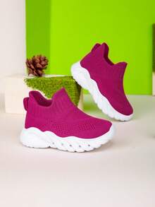 1 双透气婴儿一脚蹬鞋，软底轻便儿童休闲运动鞋 - 玫紅色 - 查看 2