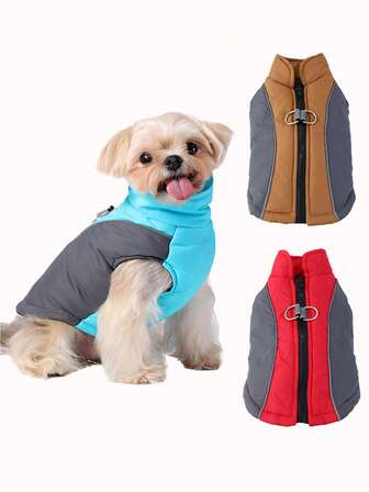 1pc Autumn Winter Dog Jacket Coat For Small Medium Dogs Cats Puppy Warm Zipper Clothes With Reflective D-Ring