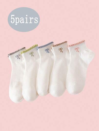 5 paia di calzini casual in rete con fiocchi e decorazioni in pizzo floreale, carini e adatti per donne e studenti