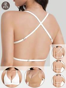 2pcs Women's Seamless Backless Bra Backless Strapless Underwear Summer Bra Sexy Bra Bridallingerie Three Types Of Straps, Seamless And Breathable, Adjustable Shoulder Straps, Thin Bra, Comfortable And Breathable, Suitable For Weddings, Formal Dresses, Camisole Skirts, Etc