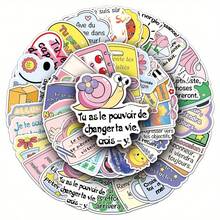 50pcs French Inspirational Phrase Cartoon Graffiti Stickers For DIY On Boxes, Cups, Notebooks, Helmets - Multicolor - View 2