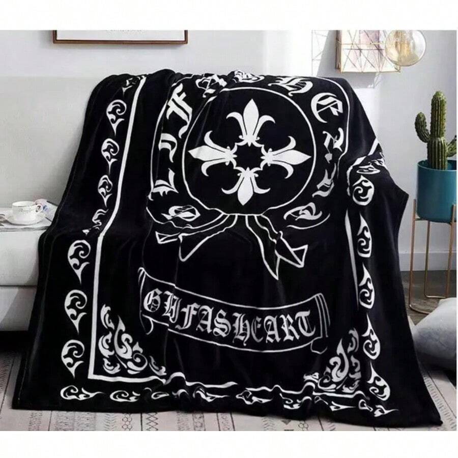 Throw Blanket Chrome Cross Heart Blanket Lightweight Napping Sofa Blanket Plush Flannel Blanket Quilt