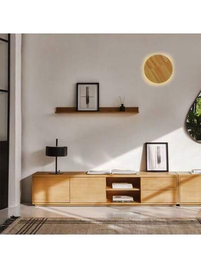 Alpinaluz 12W LED Wand Lamps, Ø20cm, Round Wood, Warm Indirect Verlichting Bedroom Kitchen view 5