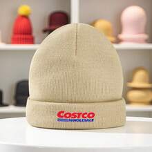 Costco Print Winter Knit Beanie Hat - Unisex Soft Warm Stretchy Acrylic, 7 Colors (Black, Red, Grey, Pink, Brown, Blue, White) With Costco Logo Design, Casual Outdoor & Holiday Gift For Men & Women, Machine Washable, Comfort Fit For Christmas, Thanksgiving, Easter & Casual Attire, Printed Knitted Winter Hat, Beanie Hat Print, Knitted Beanie Hat, Printed Brimless Winter Hat - màu đen - Xem 7