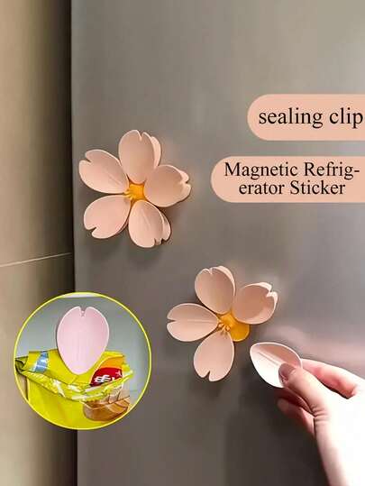 1/5/10pcs Pink Sakura Blossom Clips, Refrigerator Magnets, Creative Decorative Magnets, Suitable For Kitchen, Office And Home Decor, Fun Fridge Decoration, Can Be Used As Clips