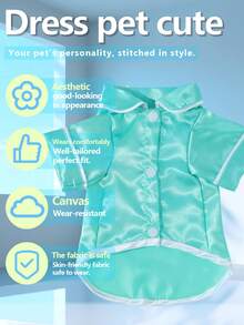 1 pieza Pijama para mascotas perros/gatos, diseño de tela brillante, con ribete de contraste, pijama suave y cómodo, ropa de estar en casa para mascotas pequeñas gato/perro - verde menta - Ver 8