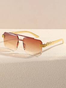 1 Pair Square Frameless Men's Everyday Versatile Fashion Glasses For Travel, Cycling, Fishing, Beach - Multicolor - View 3