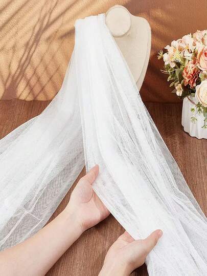 1pc White Polyester Mesh Fabric, Suitable For Thanksgiving, Christmas, New Year Gifts, DIY Crafts, Clothing Decoration