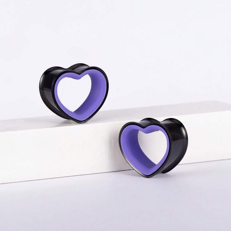 2pcs Stainless Steel Dual-Tone Heart Shaped Ear Gauges, Suitable For Various Ear Types, Ear Piercing Jewelry, Earrings, New Low Allergy Accessories, Gift For Women - Heart - View 53