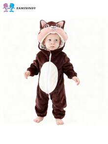 Mono unisex para bebés de 0 a 3 años, ideal para gatear, disponible en 6 diseños de personajes cartoon: hipopótamo, zorro, dinosaurio, pingüino, ardilla y cebra. Es cómodo, suave y cálido, perfecto para usar en temporadas de otoño e invierno; funciona tanto como ropa para gatear como prenda versátil que se puede usar tanto en casa como fuera. - marrón oscuro - Ver 4
