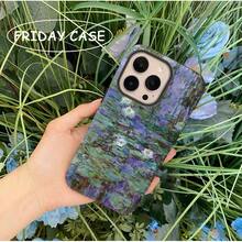 Monet Water Lilies Design Glossy 2-In-1 Phone Case, Compatible With 17, 17 Pro, 16, 6 Pro, 15P, 13, 12, XS, 8 Plus,, Protective Phone Cover, Fashionable Shell, Glossy Surface, Monet-Inspired Design, Handcrafted Details, High-Quality Embroidery Protective Cover, Exclusive For Creative Professionals And UsersSuitable For IPhone 17 Air - 白色 - 查看 3