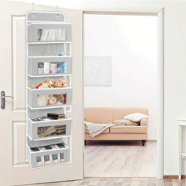 قطعة واحدة من حقيبة تخزين معلقة ذات خمسة أقسام، محمولة وقابلة للطي، لتخزين الملابس، تصميم نافذة شفاف مبتكر، أكثر راحة في أخذ الأشياء! كل قسم يمكن تخزينه بشكل مستقل دون التداخل مع الآخر.