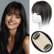 Hair Toppers For Women Real Human Hair, 360°3D Cover Toppers Hairpieces For Women With Thinning Crown Wispy Clip In Bangs Realistic Scalp Hairline  For Halloween And Christmas Parties Dinners Daily Life Travel Etc Suitable - S1B - 查看 1