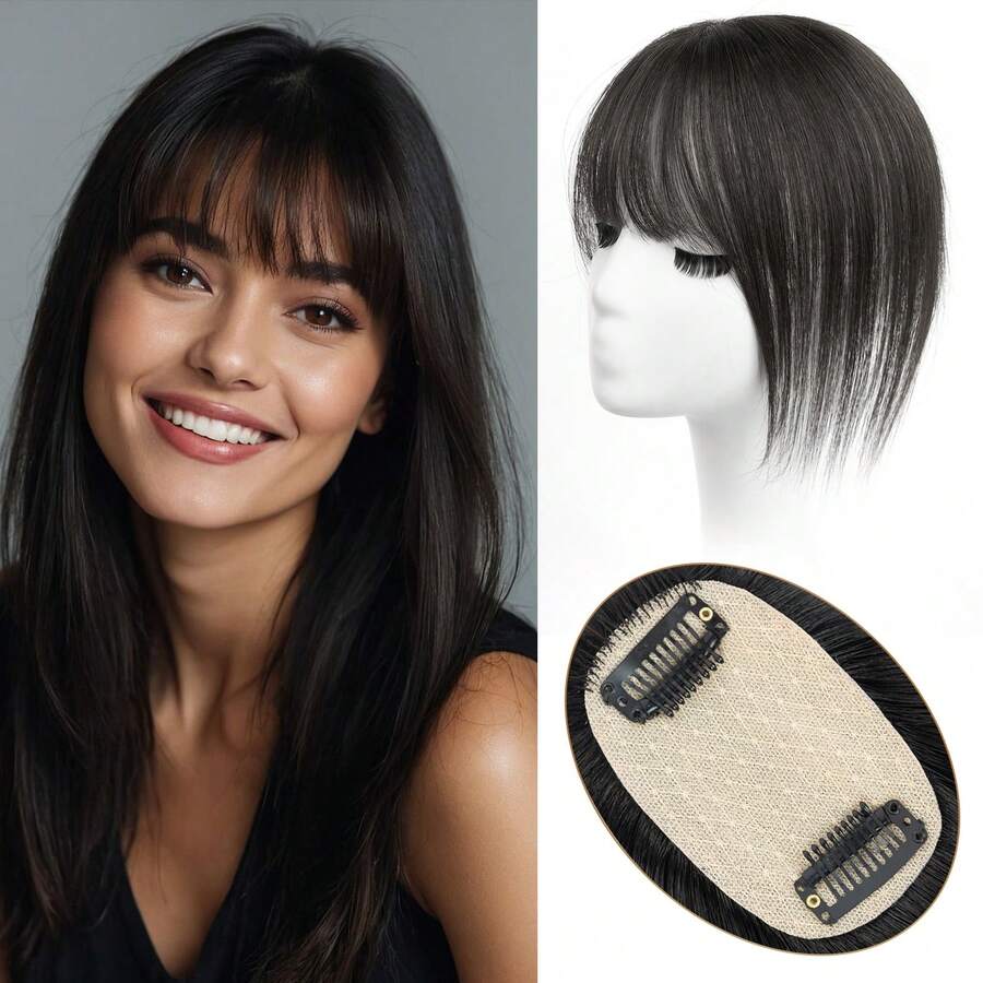 Hair Toppers For Women Real Human Hair, 360°3D Cover Toppers Hairpieces For Women With Thinning Crown Wispy Clip In Bangs Realistic Scalp Hairline  For Halloween And Christmas Parties Dinners Daily Life Travel Etc Suitable - S1B - 查看 1