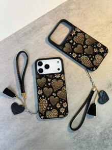 1pc New Fashionable Personalized Heart-Shaped Leopard Print Waterproof Anti-Fall Anti-Slip High-Quality Soft Textured Leather Phone Case + Stylish Heart-Shaped Faux Leather Lanyard Strap, Compatible With Apple, Phones, Great Gift For Friends, Family, Couples, Birthday, Holidays - Multicolor - View 4