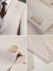 Men's Classic 3-Piece Business Suit Set | Classic Peak Lapel Blazer, Vest & Trousers For Wedding, Office & Formal Events - 米色 - 查看 6