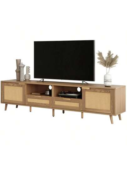 Low TV Cabinet Multiple Storage Functions, Wood ed Particleboard, Open Space Ladder Compartments, Accommodates Up To 70 Inch TVs, 173 38 48 Cm view 3