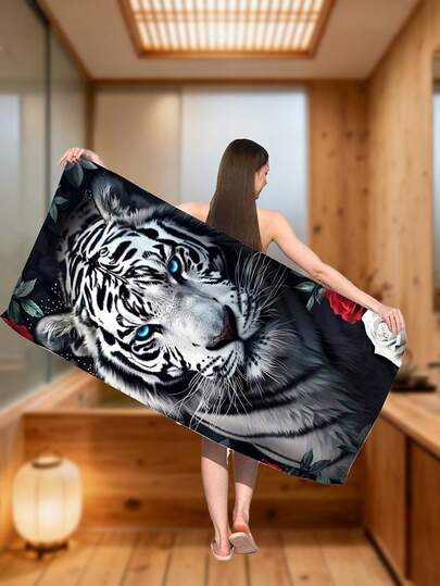 1pc Animal Tiger Print Quick Dry Microfiber Towel Oversized Ultra-Fine Fiber Breathable Portable Swimming Travel Towel Portable Ultralight Camping Hiking Bath Towels Multiple Sizes For Swimming Vacation Travel Women Travel Gym Yoga Resort Mountain Climbing Shower Camping Accessory Ultra Absorbent & Quick-Dry, Luxury Bath Sheet For Spa, Hotel, Home Use