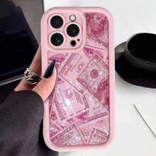 ZE3O 1pc Glitter Pink Dollar Bill Pattern Phone Case Suitable For IPhone17/IPhone17 Air/IPhone17 Pro/IPhone17 Pro Max/16 Pro Max/15 Pro Max/14 Pro Max/13 Pro Max/12 Pro Max/11 Pro Max, Unique Protective Cover Waterproof Shockproof Anti-Fall Scratch Resistant Stable - Hồng - Xem 5