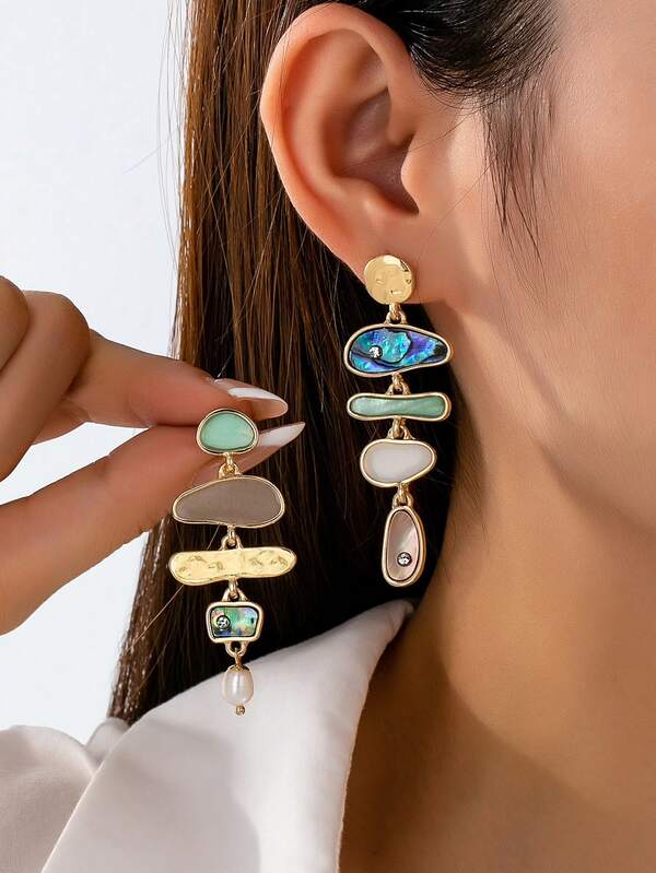 1 Pair Asymmetric Geometric Multi-Layer Pendant Earrings For Women.Asymmetricalr Mixed FashionEleganttPersonalizedy Earrings. Holiday Party Gift Earrings