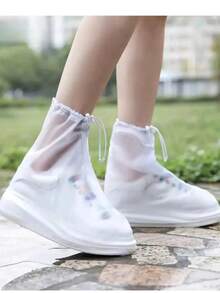 方便男女通用的雨鞋套，防水防滑，雨雪天耐用，户外穿着 - 白色 - 查看 11