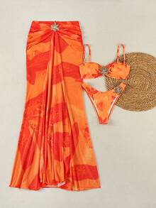 Bộ bikini hai mảnh in hoa gồm dây đeo vai và chân váy ngắn, hàng mới về mùa xuân/hè dành cho nữ, kiểu dáng thanh lịch, thoải mái, gợi cảm, thích hợp cho kỳ nghỉ biển, hẹn hò, dự tiệc. - Nhiều màu - Xem 3