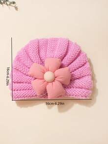 2pcs Floral Baby Knit Beanies, Solid Color, Suitable For Daily Wear - Multicolor - View 5
