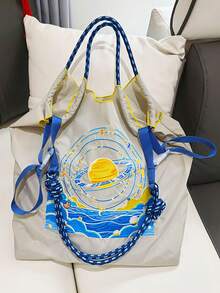 1 Stück Sternenhimmel Lichtgrau große Kapazität Nylon Segeltuch Shopper, geeignet für Einkaufen, Geschenke, Strand, Pendeln, Damen Schultertasche, Umhängetasche, Neuheit Herbst 2025