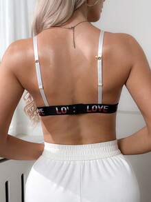 1件装女士无钢圈无衬垫文胸，心形印花轻盈文胸 - 可调节后背 - 白色 - 查看 2