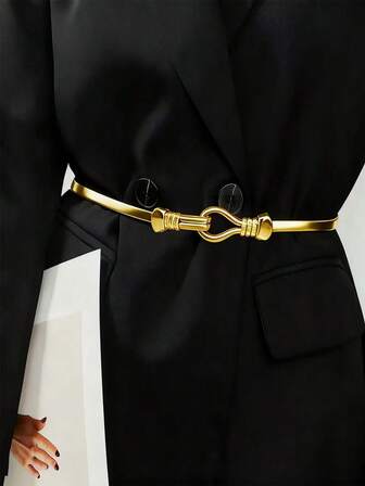 1pc Metallic Skinny Belt With Clasp, Suitable For Formal Dresses, Suits And Skirts