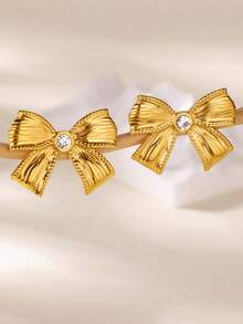 1 Pair Bow Stud Earrings For Women Stainless Steel Bow Earrings Hypoallergenic Waterproof Jewelry Gifts