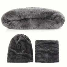 7-Piece Winter Warmth Set - Knitted Hat, Thickened Gloves, 2-Layer Fleece Earmuffs, And Snow Socks, Suitable For Outdoor Exploration - Dark Grey - View 5