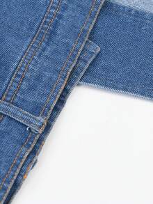 GLOURI Women's Black Denim Patchwork Sweatshirt - Long Sleeve Crewneck With Raw Edge Hem & Side Slits | Loose Fit Casual Top For Streetwear And Daily Outfits - 黑色 - 查看 10