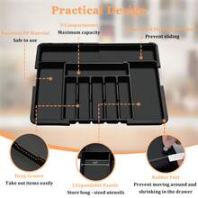 Piorlado Cutlery Drawer Organiser Large, Expendable Cutlery Tray,6-9 Compartment, Utensil Drawer Organiser For Kitchen Spoons Forks Knives, Black - Black - View 5