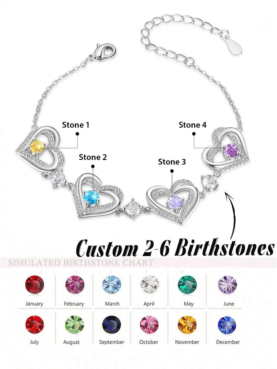 1pc Customized Heart-Shaped Birthstone Bracelet, Mother-Daughter Bracelet, Christmas Gift, Anniversary Gift, Mother's Gift