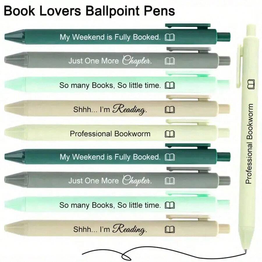 1/5/10pcs Readers Hobby Ballpoint Pens, Black Ink, Interesting Reading Quotes, Ideal For Librarians, Writers, Book Club Gifts, Suitable For Literary Parties, Student Stationery, Essential Student Supplies, Book Lover Pens, Reading Enthusiast Pens, Text Decoration, Book Themed Patterns, Refillable Ink System, Durable Plastic Body, Librarian Gifts, Stationery Supplies