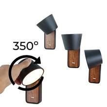 Alpinaluz Moderne Nachttisch-Wandleuchte aus schwarzem Metall und Holz mit verstellbarem 6-W-LED-Strahler und Schalter – ideal für Schlafzimmer