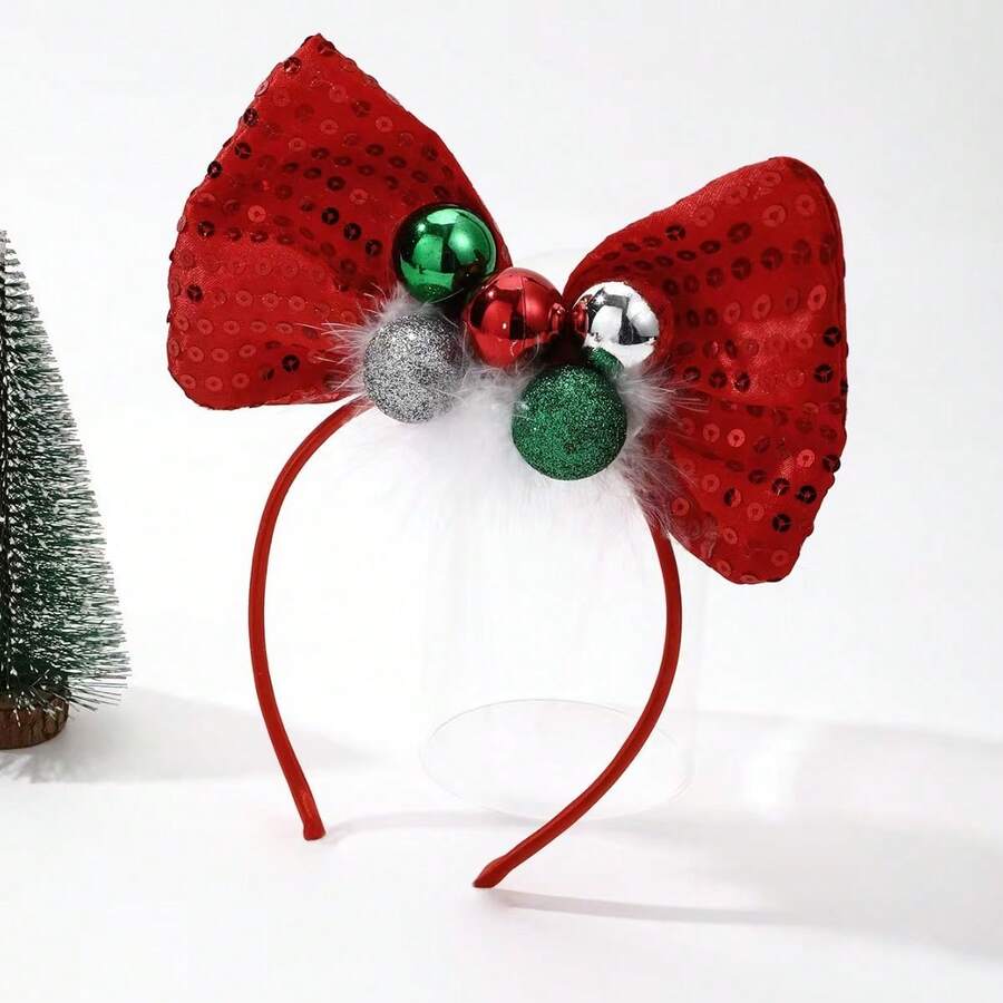 1pc Women's Cute Sequin Pom Pom Party Headpiece For Christmas