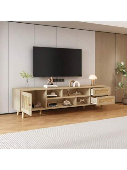 Low TV Cabinet Multiple Storage Functions, Wood ed Particleboard, Open Space Ladder Compartments, Accommodates Up To 70 Inch TVs, 173 38 48 Cm view 3