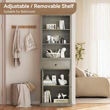Mueble de baño alto estantería estrecha estantes cajón estilo rústico gris organizador almacenamiento baño hogar minimalista práctico compacto muebles - Gris - Ver 3