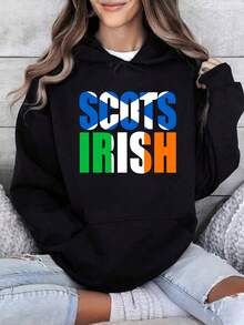 Scots Irish Text In Colorful Fonts Round Neck Short Sleeve Hooded Sweatshirt Women's And Men's Patterned Sweatshirts - Black - View 1