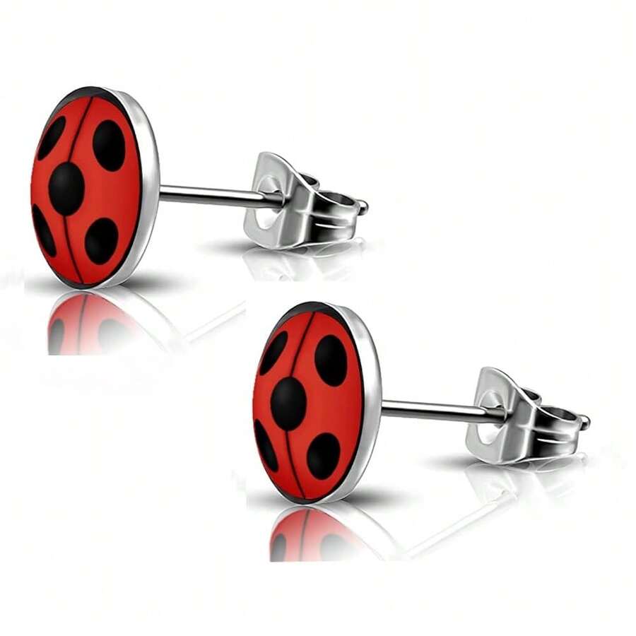 SIISPRI 316L Surgical Stainless Steel Ladybug Earring Round Circle Button Stud Post Earrings 10MM{Inchcolor_nameinch:Inchsilverinch} - Bạc - Xem 1